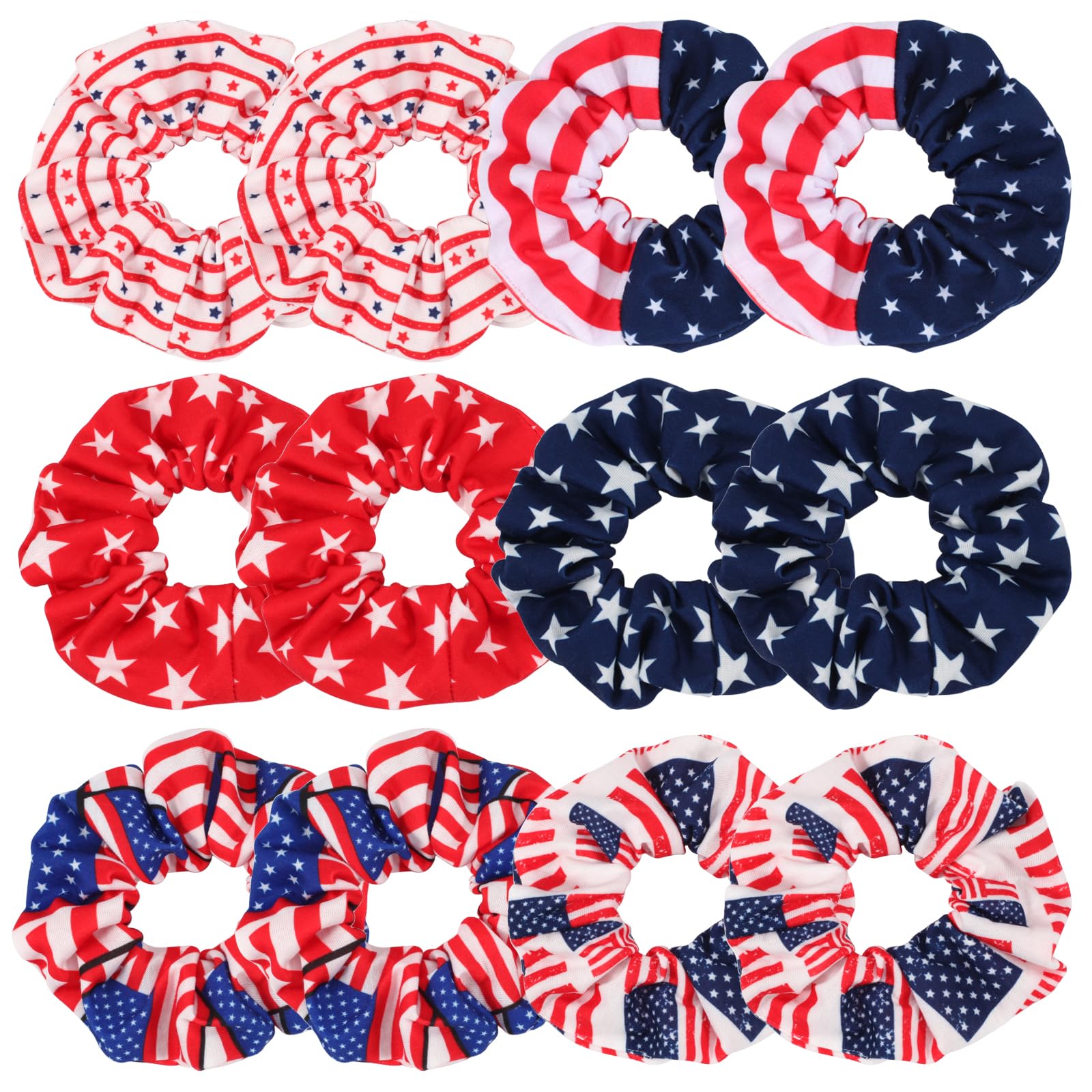 12pcs American Flag Hair Scrunchies for Women Red White Navy Blue Hair Tie Independence Day Elastics Hair Bands 4th July Hair Accessories