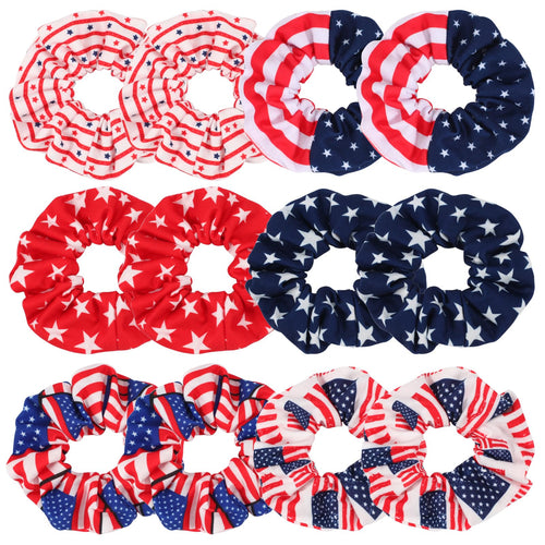 12pcs American Flag Hair Scrunchies for Women Red White Navy Blue Hair Tie Independence Day Elastics Hair Bands 4th July Hair Accessories