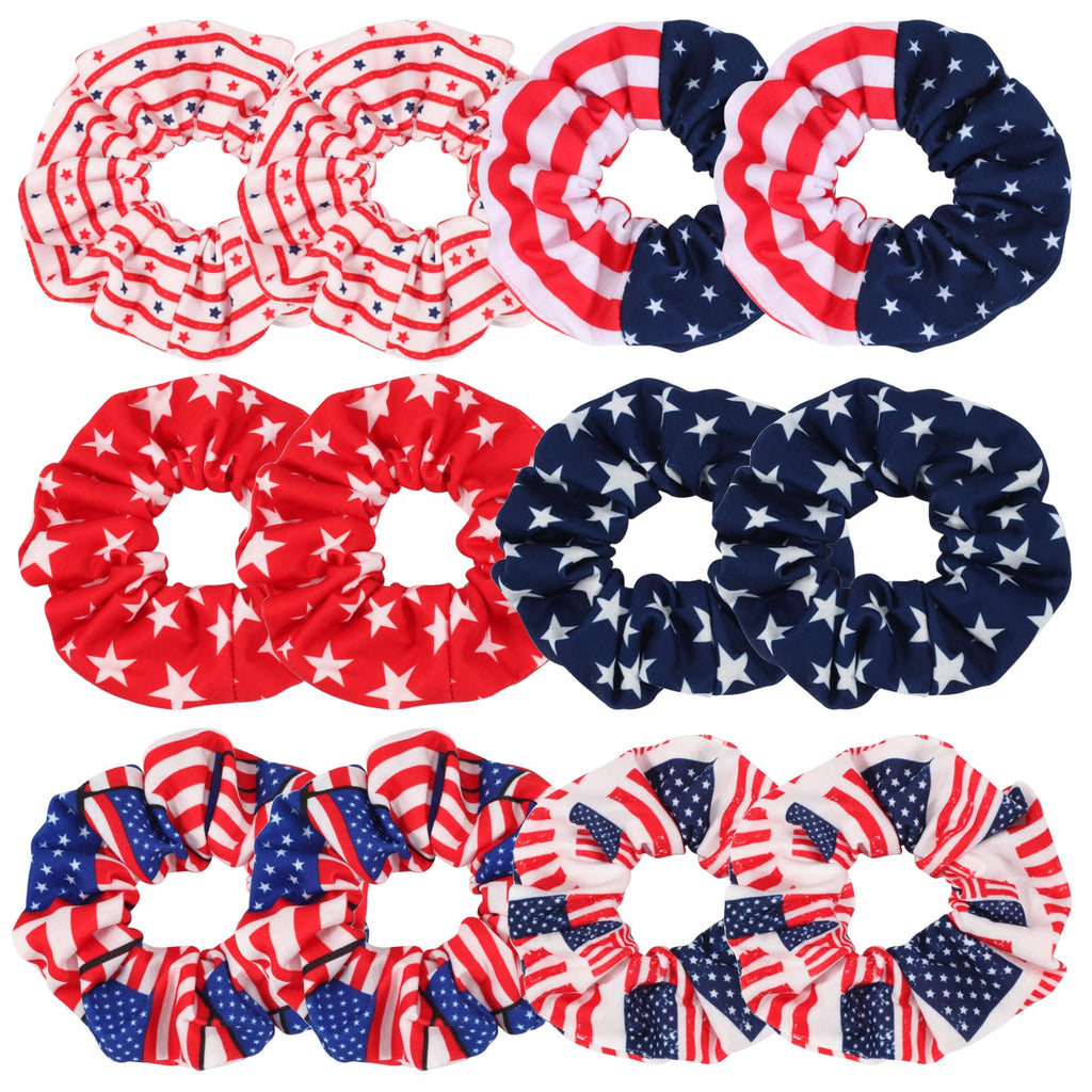 12pcs American Flag Hair Scrunchies for Women Red White Navy Blue Hair Tie Independence Day Elastics Hair Bands 4th July Hair Accessories
