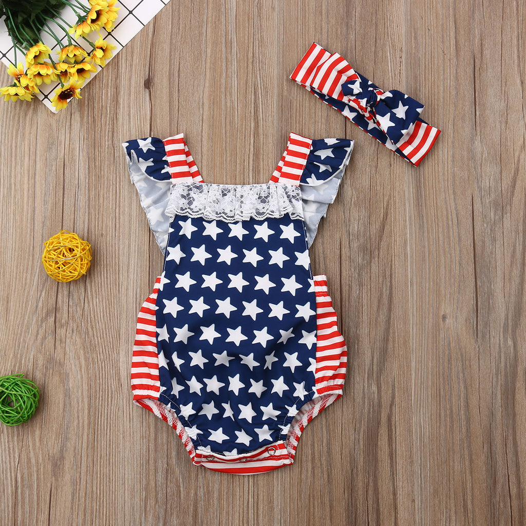 Summer Kids Independence Day Star Stripe Romper