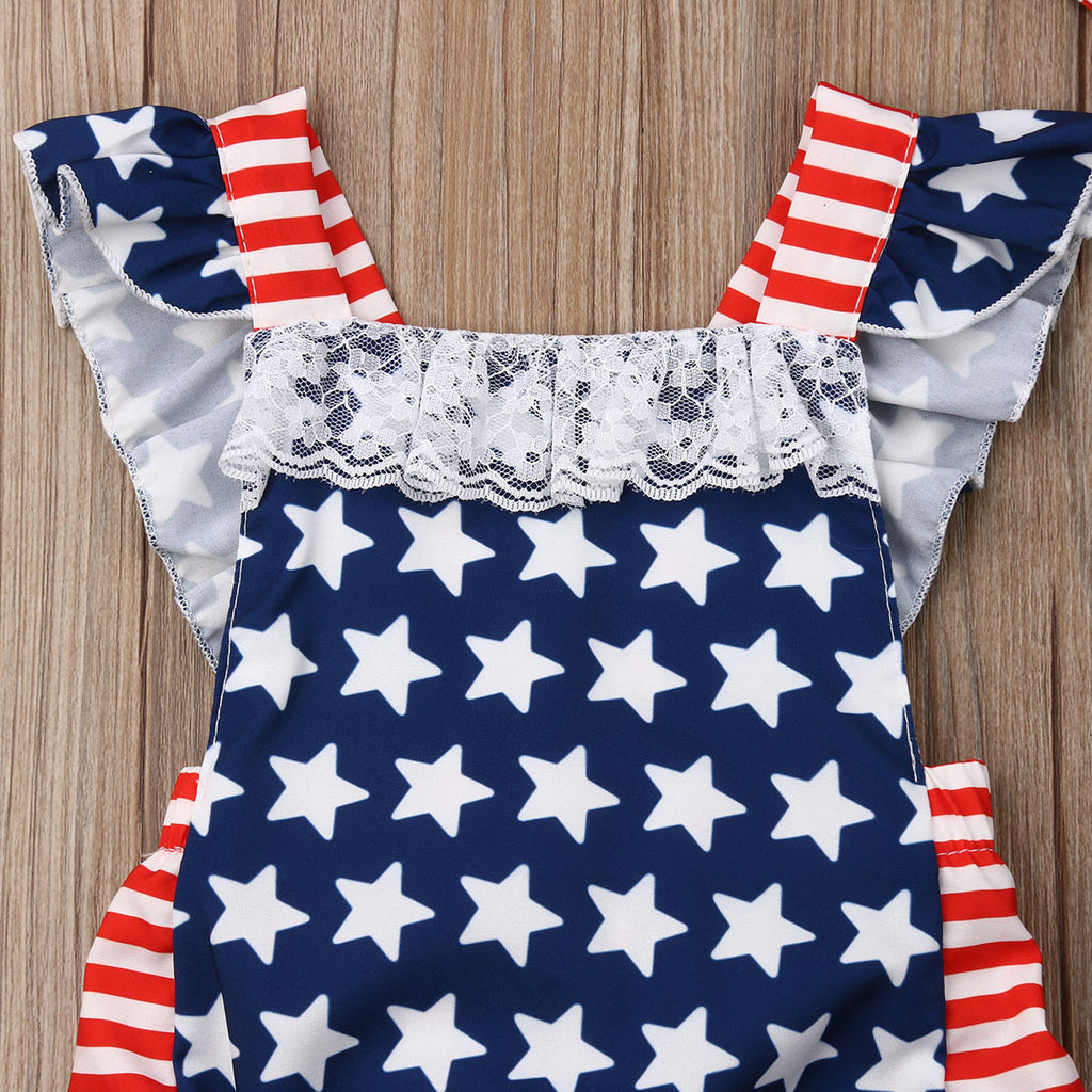 Summer Kids Independence Day Star Stripe Romper