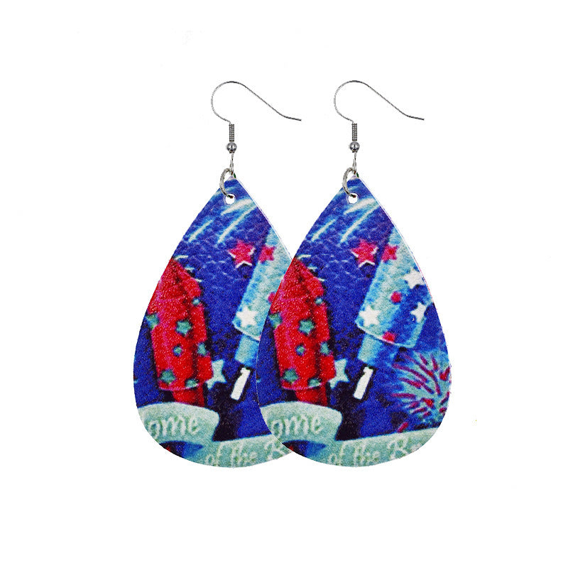 Independence Day Leather Earrings with Flag Design