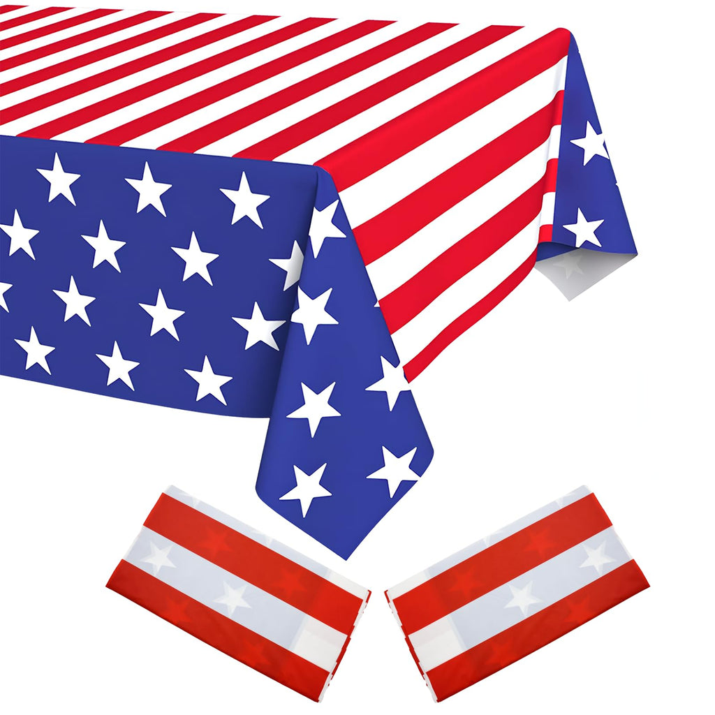 2Pcs Patriotic Tablecloth Disposable Plastic Rectangle 4th of July Memorial Day Table Cloth American Striped and Star Tablecover for Independence Day Party Picnic Indoor Outdoor Decor 54"x108"