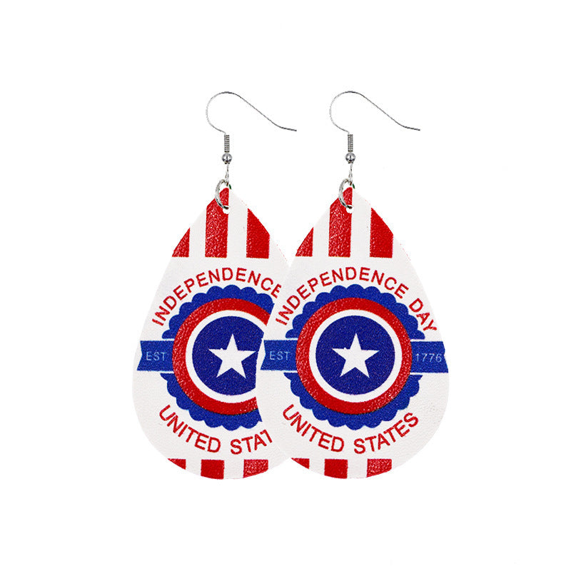 Independence Day Leather Earrings with Flag Design