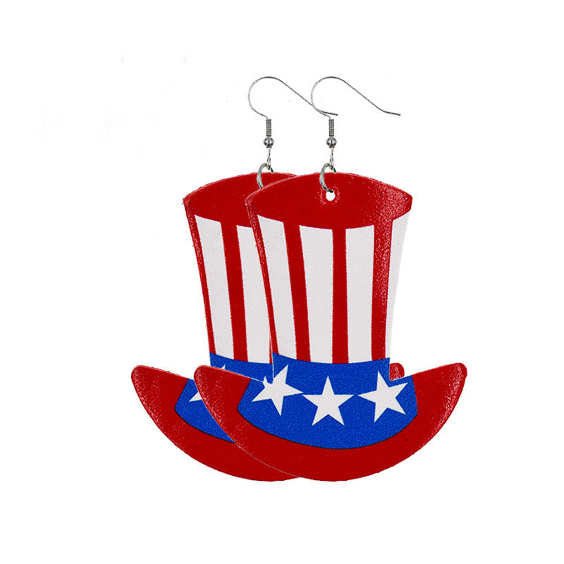 Independence Day Leather Earrings with Flag Design