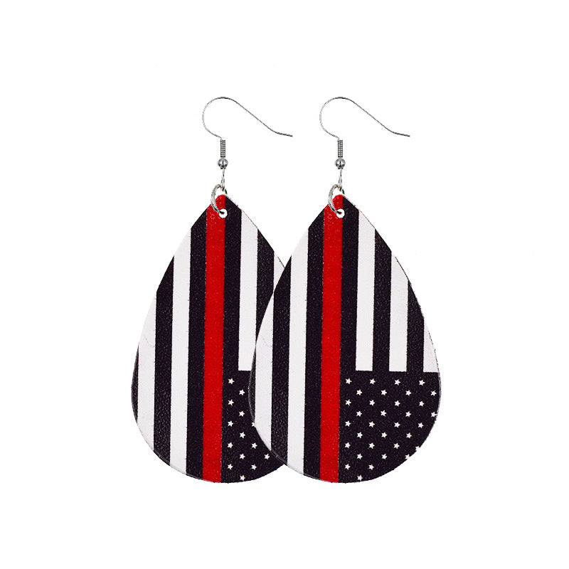 Independence Day Leather Earrings with Flag Design