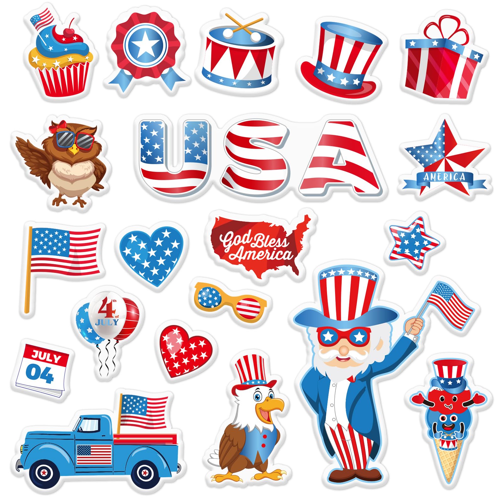 JarThenaAMCS 4th of July Thick Gel Clings Patriotic Window Gel Stickers Red Blue White Star American Flag Reusable Gel Clings for Independence Day Veterans Memorial Day Party Home School Office Decor