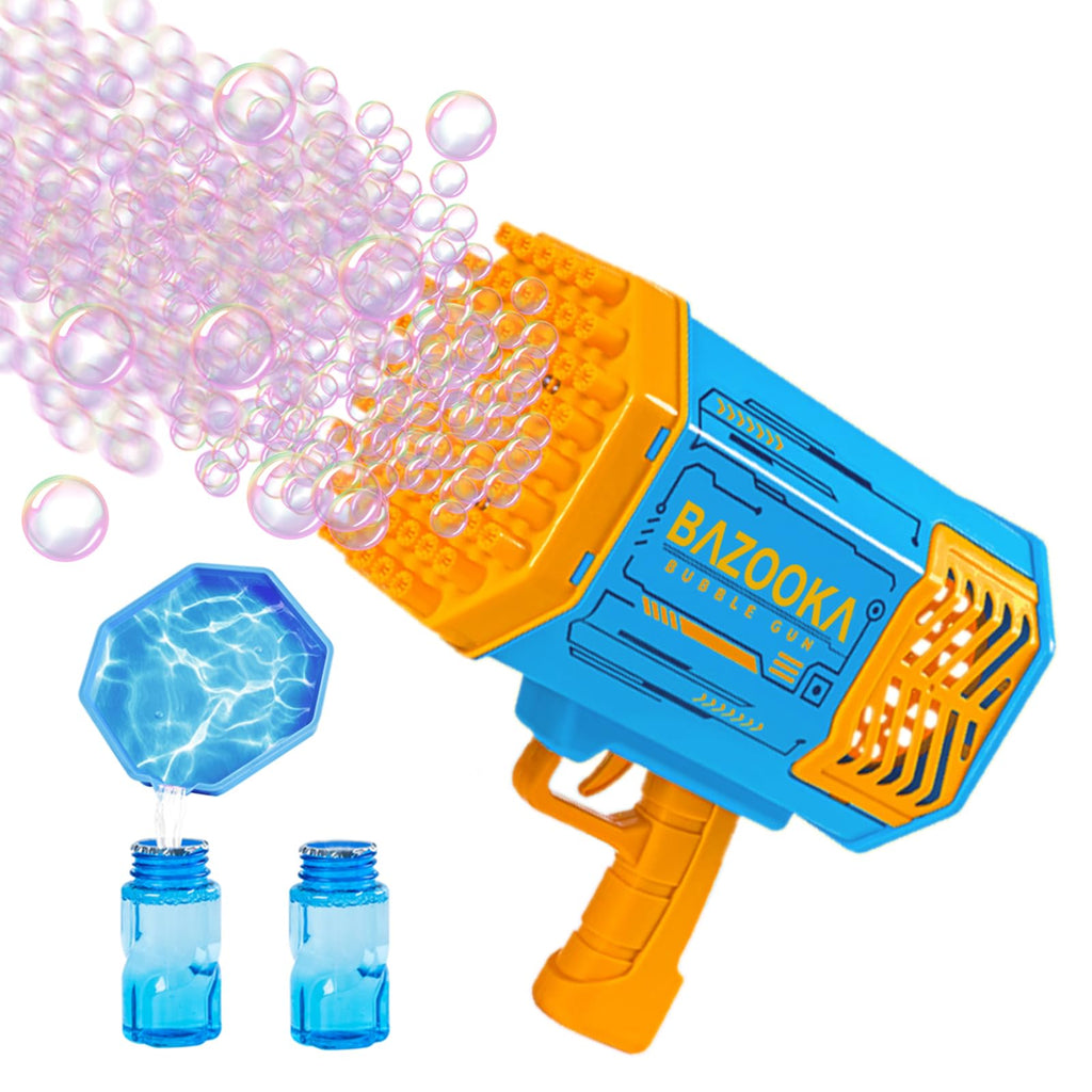 Bubble Gun Bazooka Bubble Machine Gun Bubble Blaster Gun with Bubble Solution 69 Holes Bubble Bazooka Gun Outdoor Summer Toy Gifts Party Favors for Kids Blue Bubble Maker Blowers