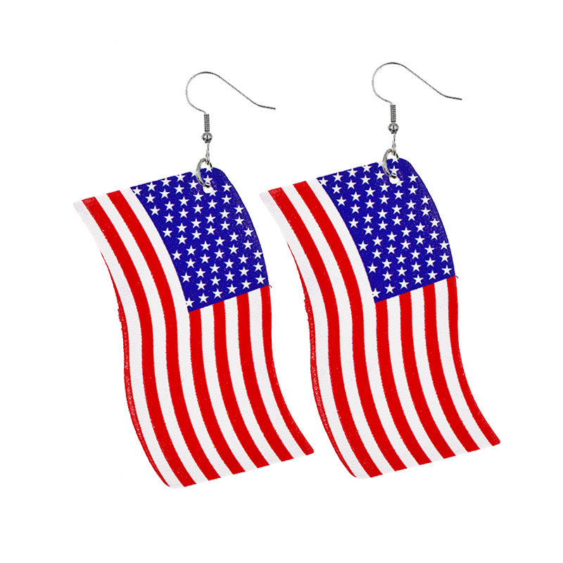 Independence Day Leather Earrings with Flag Design