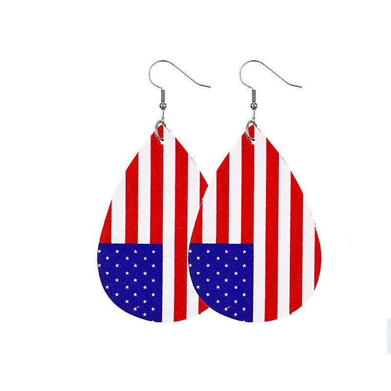 Independence Day Leather Earrings with Flag Design