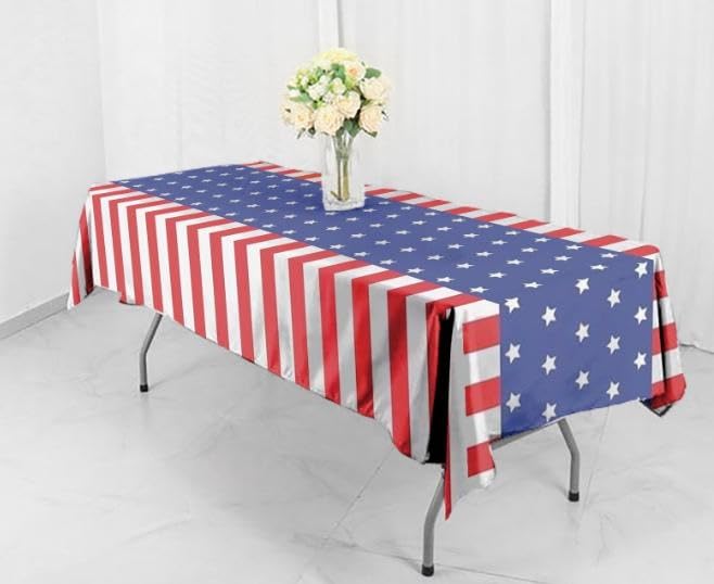 Generic Polyester Patriotic American Flag Tablecloth 54 x 108 Inches 125 GSM Washable Wrinkle Resistant for 4th of July Memorial Day Labor Day Veterans Day Red Blue USFLAG1