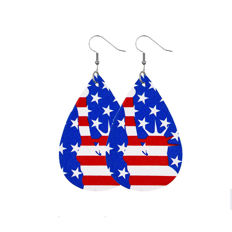 Independence Day Leather Earrings with Flag Design