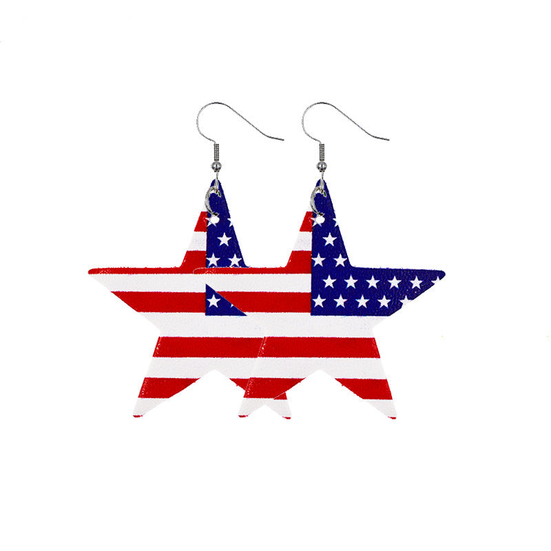 Independence Day Leather Earrings with Flag Design