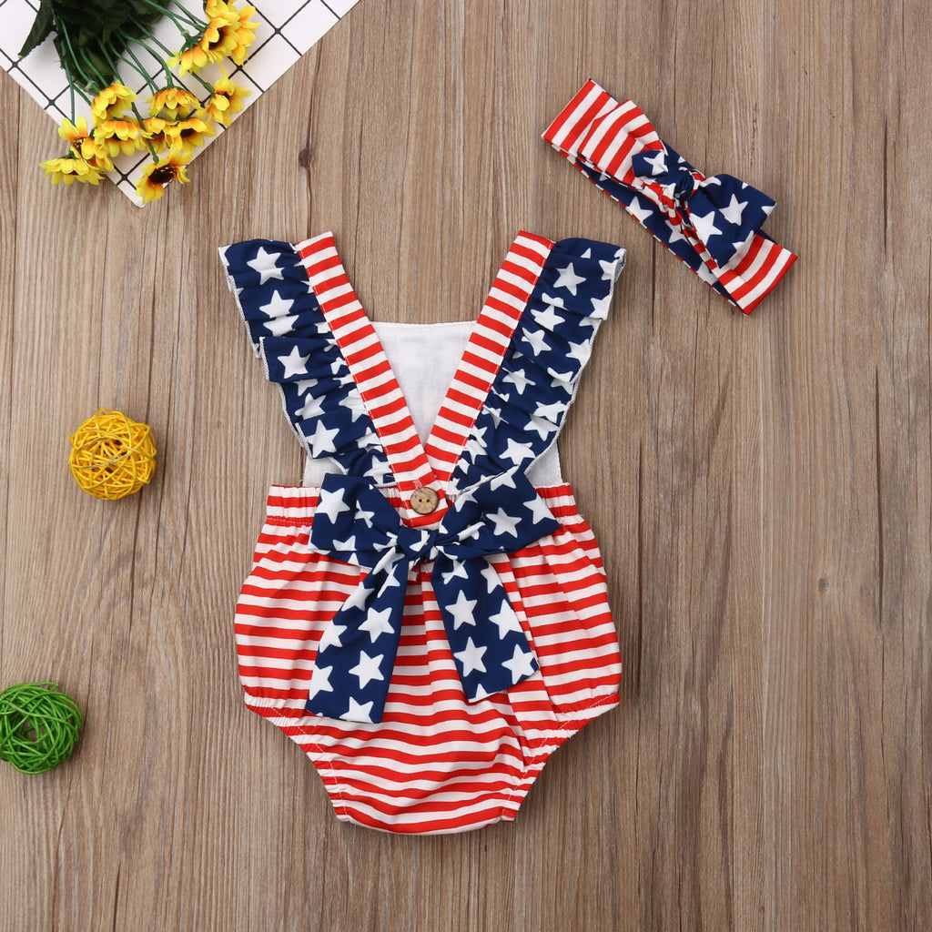 Summer Kids Independence Day Star Stripe Romper